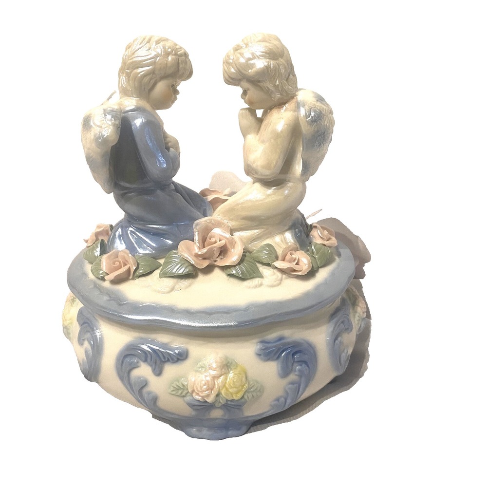 collectible cracker barrel angel music‎ box ceramic trinket jewelry holder